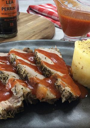 Una foto de Lomo de cerdo a la sal con salsa inglesa en Vaporcook cocina a dos niveles en Fussioncook FC7smart