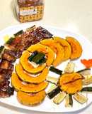 Roast Pork, Pumpkin and Zucchini with BBQ Honey Sauce 烤蜜汁三層肉佐南瓜與櫛瓜