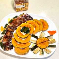 Roast Pork, Pumpkin and Zucchini with BBQ Honey Sauce 烤蜜汁三層肉佐南瓜與櫛瓜-レシピのメイン写真