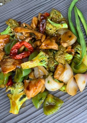 A picture of Asian sticky chicken.