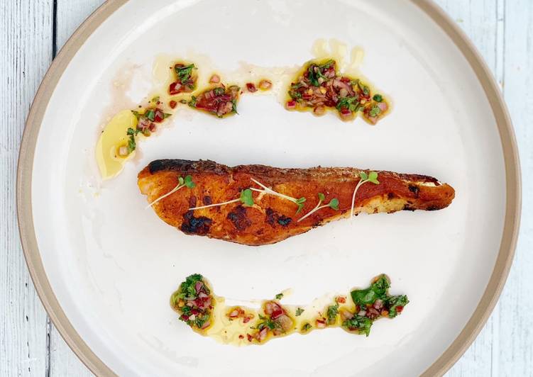 Step-by-Step Guide to Make Perfect Grilled salmon served with homemade chimichurri sauce