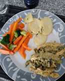 Pollo con Rajas poblanas y guarniciones (light)
