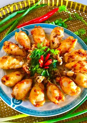 Hình của món Mực nhồi thịt chiên.