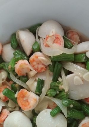 Foto resep Tumis Udang, Buncis, Bakso Ikan