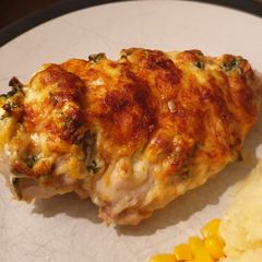 A picture of Philedelphia and Spinach Hasselback Chicken.