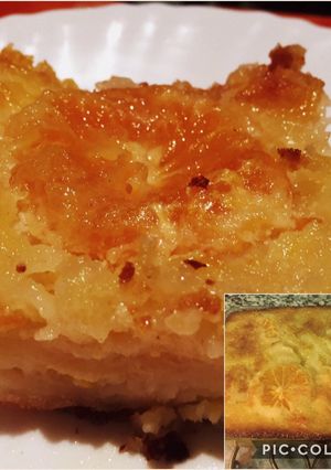 A picture of Greek yogurt cake with orange.