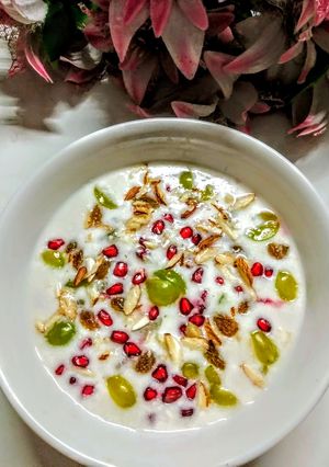 A picture of Colourful fruits raita.