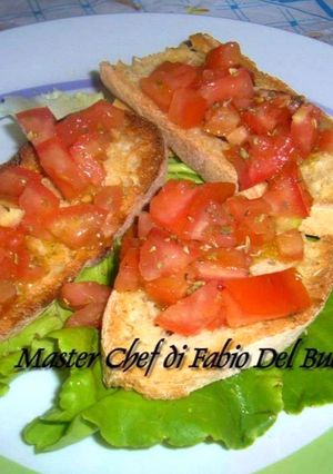 A picture of Bruschetta with Tomatoes and Garlic.