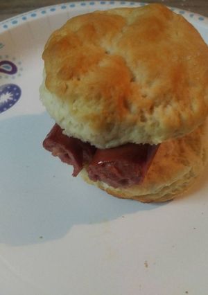 A picture of Hotdogs on a Biscuit.