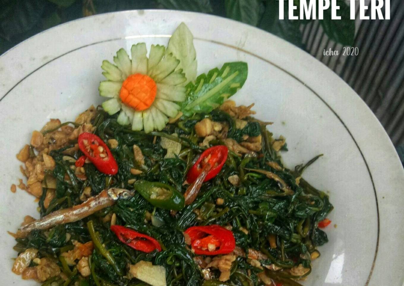 Tumis kangkung tempe teri