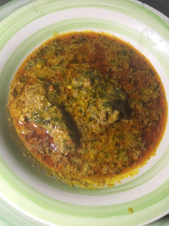 A picture of Bitter leaf and groundnut soup.