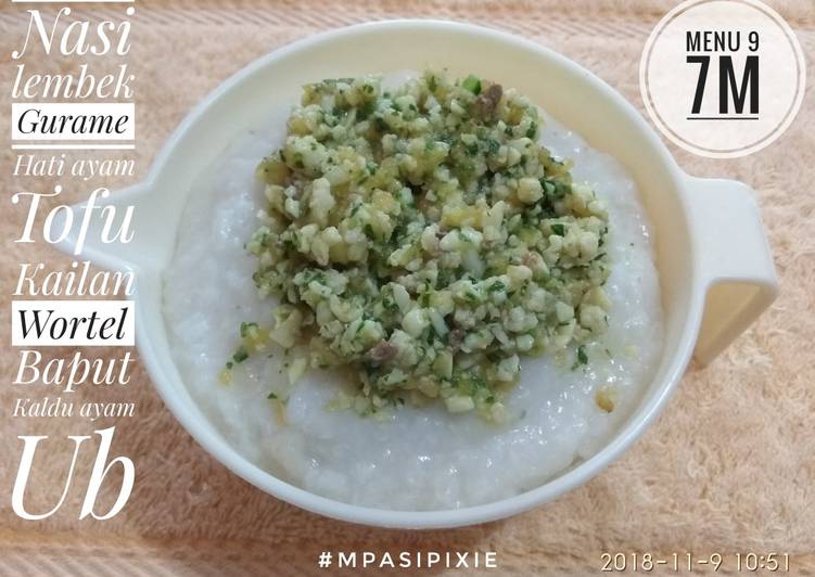 Mpasi 7m|nasi lembek gurame hati ayam tofu kailan