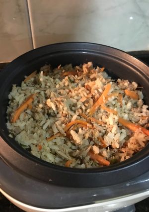 Una foto de Arroz blanco con atún y zanahoria