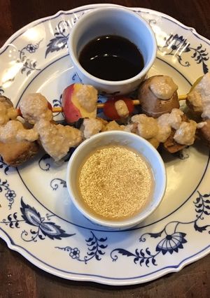 A picture of California Farm Skewered Tofu in Peanut Sauce.
