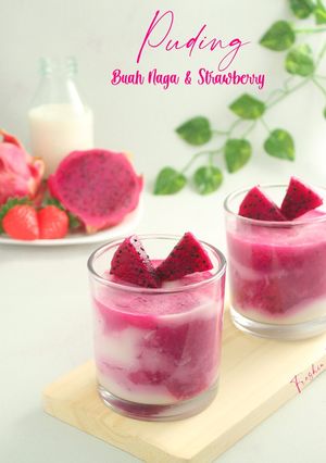 Foto resep Puding Buah Naga & Strawberry