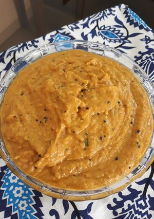 A picture of Black gram Lentil and Pumpkin Chutney | Poosanikkai Thoghayal.