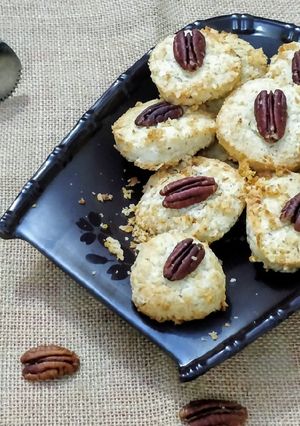 A picture of Eggless Fresh Coconut Pecan Cookies.