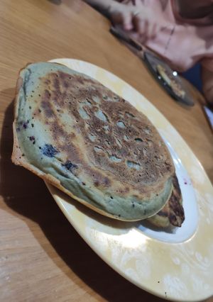 Una foto de Pancakes dietéticos con arándanos