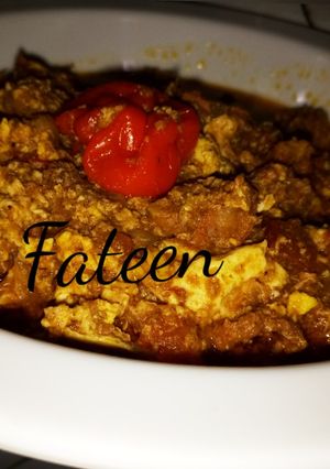 A picture of Egg and minced meat sauce.