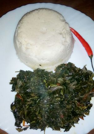 A picture of Terere and managu served with ugali.