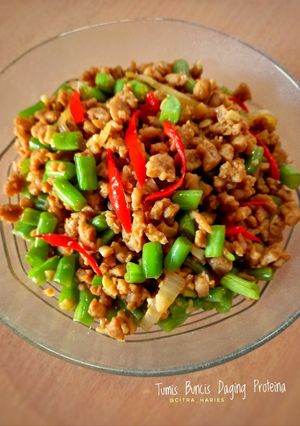 Foto resep Tumis Buncis Daging Nabati (Vegan)