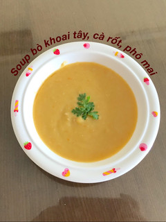 Hình của món Súp bò khoai tây, cà rốt, phô mai cho bé.