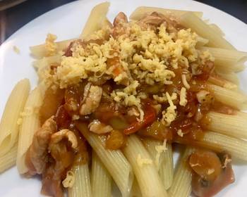 Easy Recipe Penne with Chicken and mushrooms in tomato sauce Delicious