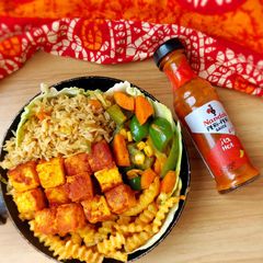 Peri peri Paneer sizzler A picture of Peri peri Paneer sizzler.