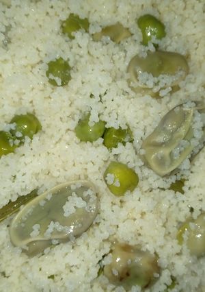 A picture of Couscous with Fava Beans and Peas.