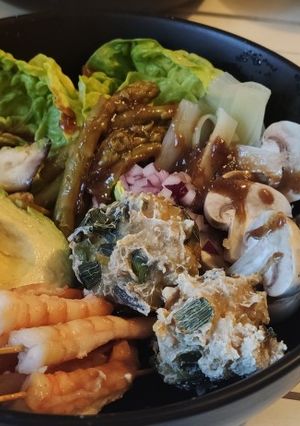 Une photo de Brochettes de crevettes basse température