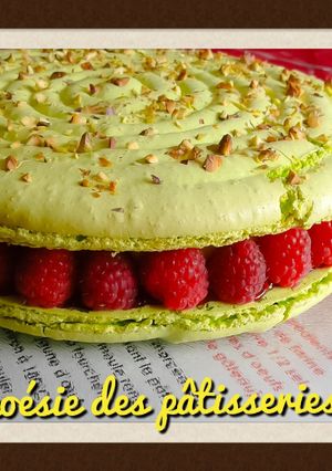 Une photo de Macaron géant pistache/framboise