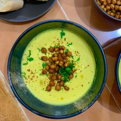 A picture of Golden Soup (Turmeric and Cauliflower Soup with Crispy Chickpeas).