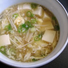 A picture of Enoki, Tofu & Egg Soup.