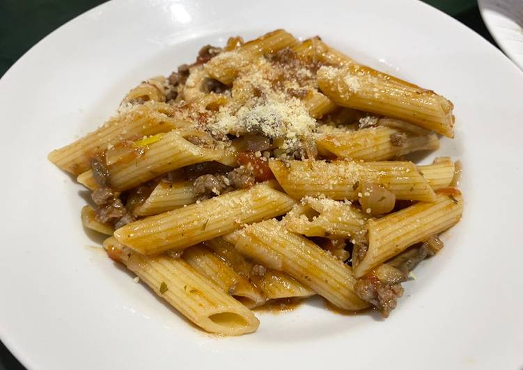 Penne with Beef and Mushroom Bolognese Sauce