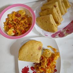 A picture of Gozleme with cabbage sauce.