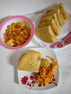 A picture of Gozleme with cabbage sauce.