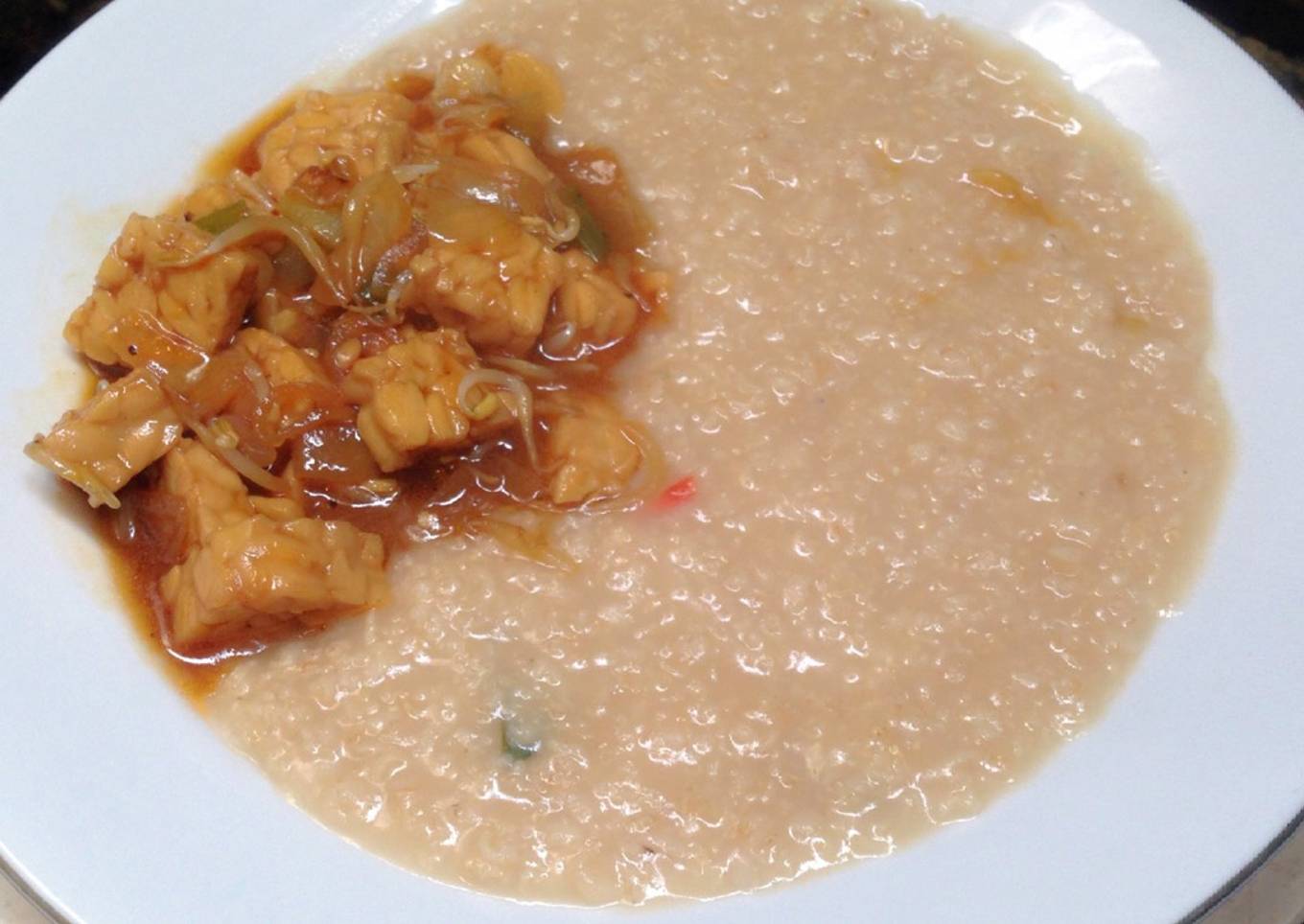 Bubur Oatmeal Tumis Tempe Toge Saus Tiram (menu diet sehat)