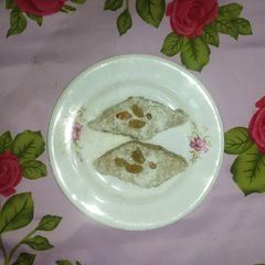A picture of Badaam Naariyal Burfi.