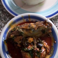 Pounded Yam and fresh fish soup A picture of Pounded Yam and fresh fish soup.