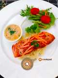 Grilled Salmon On Bed Of Mashed Potato & Lemon Butter Sauce