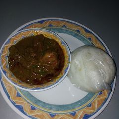 A picture of Baobab soup (miyar kuka) $ Jasmice rice swallow (Tuwon Shinkafa).