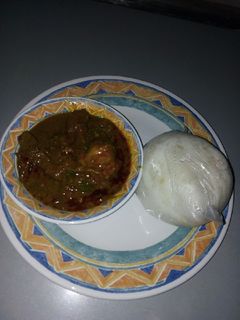 A picture of Baobab soup (miyar kuka) $ Jasmice rice swallow (Tuwon Shinkafa).