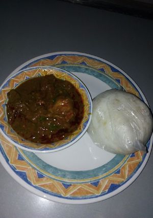 A picture of Baobab soup (miyar kuka) $ Jasmice rice swallow (Tuwon Shinkafa).