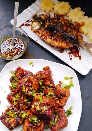 Foto resep Tahu goreng jahe + bandeng grill cabut duri