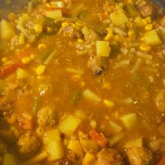 A picture of Applesauce and Pork Meatballs Soup.