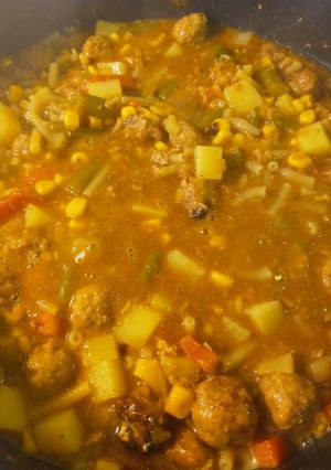 A picture of Applesauce and Pork Meatballs Soup.