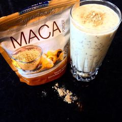 A picture of Maca, medjool and chia smoothie.
