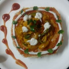 A picture of Pasta bread open Sandwich.