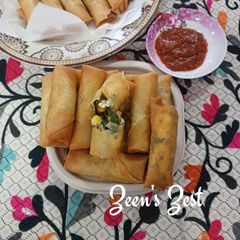A picture of Spinach Corn and Cheese Spring Rolls.