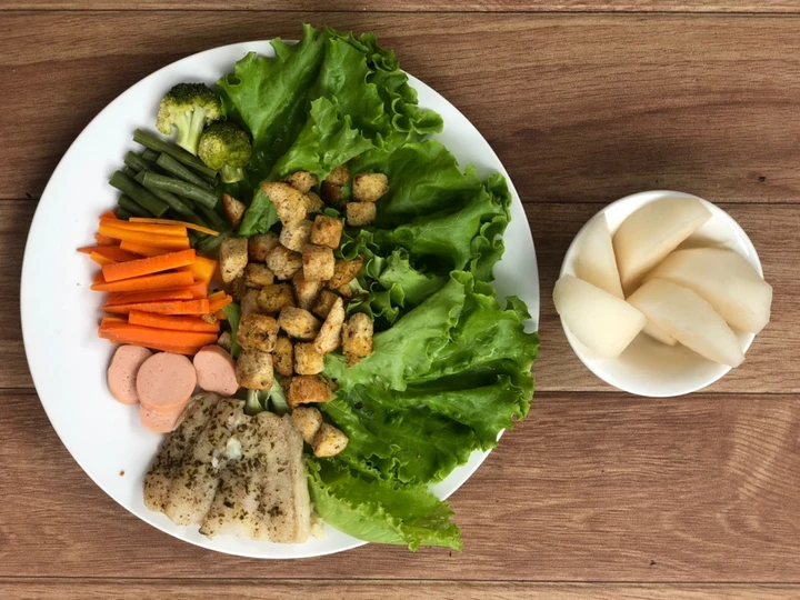 Langkah Mudah untuk Membikin Resep Healthy Diet Food: Grilled Dory + Roti Panggang + Sayuran + Buah Apel yang Lezat Anti Ribet, Mantap